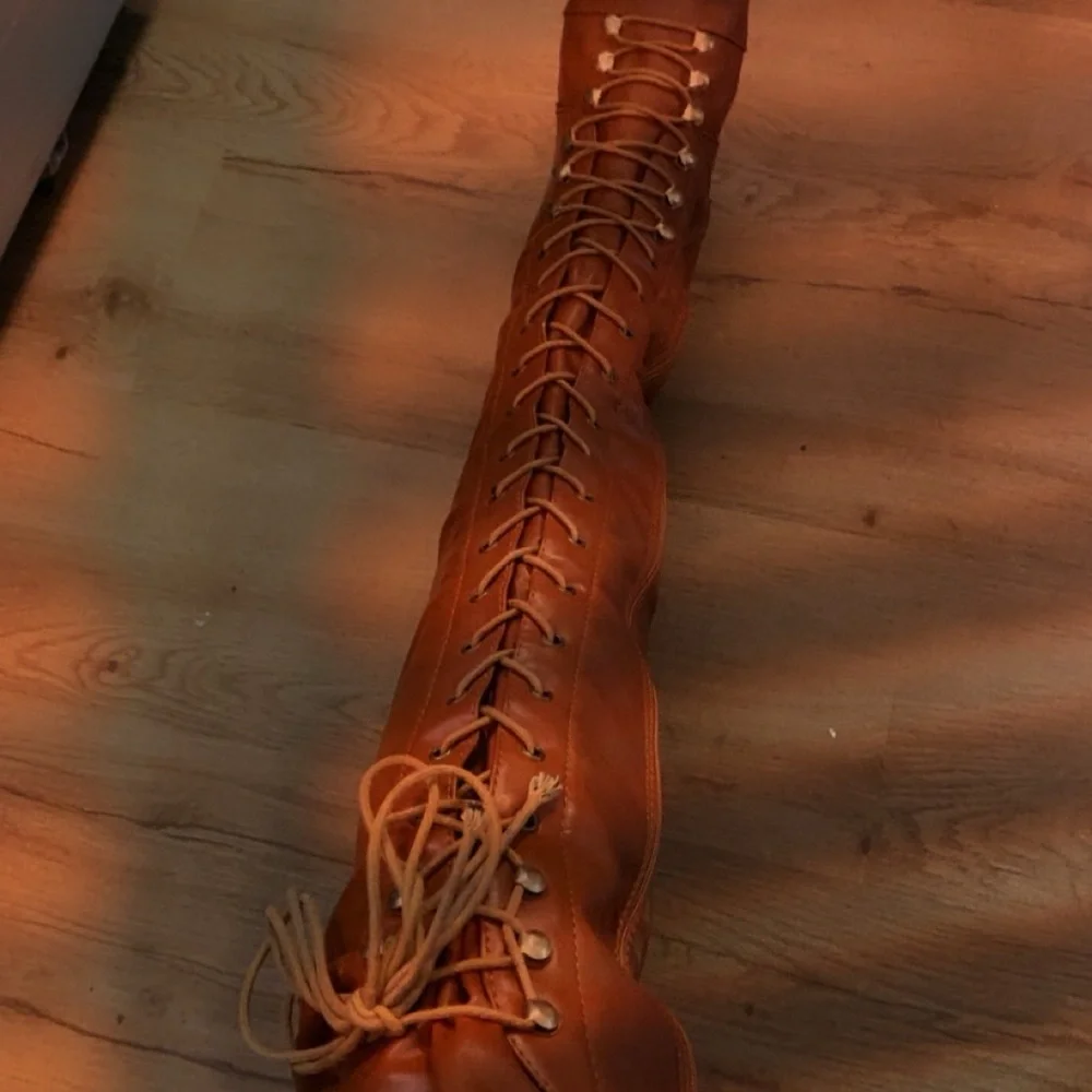 Brown Lace-Up Knee-High Boots